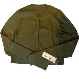ADEAM Olive Green Cropped Knit Cardigan - $795 Retail, Large New With Tags